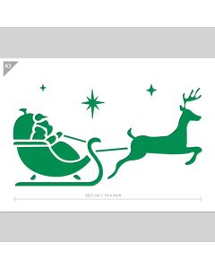QBIX Santa Reindeer Sleigh Stencil - A3 Size