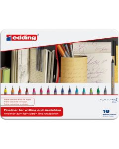 Edding 55 Fineliner - 16 pieces in metal box
