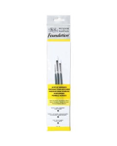 Winsor & Newton Foundation Flat Acrylic Paint Brushes Set of 3 with Short Handle