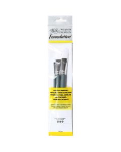 Winsor & Newton Foundation Acrylic paint brushes set of 3 pieces - flat with short handle