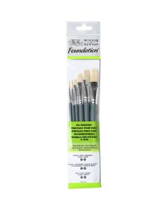 Winsor & Newton Foundation flat Oil paint brushes set of 6 with short handle