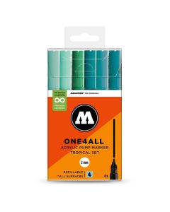 Molotow ONE4ALL Acrylic Markers Tropical Set of 6 Aqua shades - 2mm