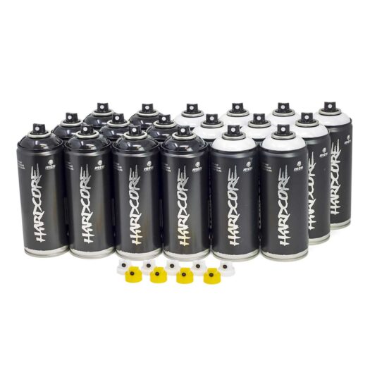 mtn hardcore spray paint zwart en wit kleuren pack van 18 stuks