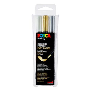 Posca Brush Marker White/Gold/Silver Set - PCF-350