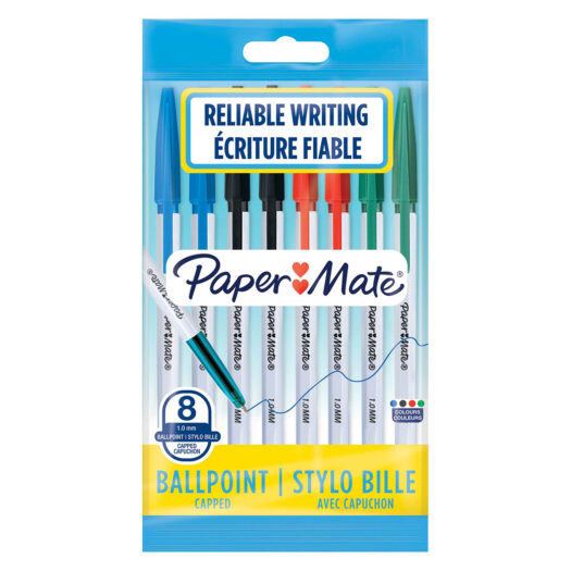 Papermate 045 balpennen multipack voor schrijven en schetsen met een 1mm punt zwart, blauw, rood en groen